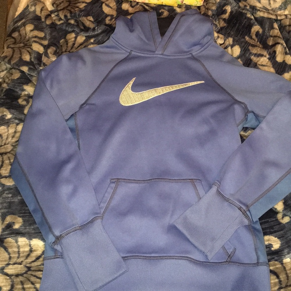 Nike long sleeve blue hoodie with yellow check